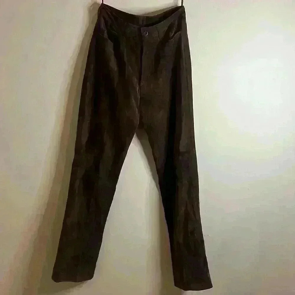 Charlotte Ford Vintage 100% Suede Leather Brown Boot Cut Pants